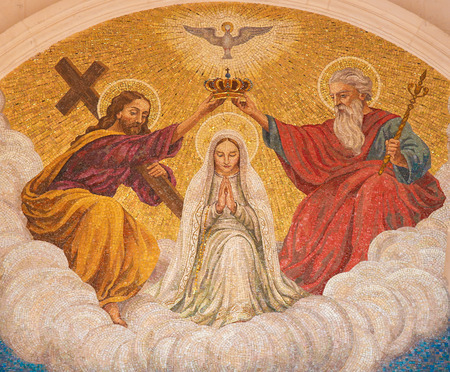 FATIMA, PORTUGAL - JULY 23, 2016: Painting of the Coronation of Mother Mary by the Holy Trinity at the Sanctuary of Fatima in Portugal.のeditorial素材
