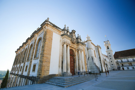 Front facade of the Joanina Library (Biblioteca Joanina), a Baroque library in the University of Coimbra, Portugal.のeditorial素材