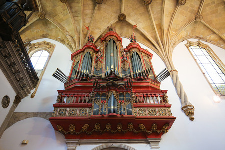 Baroque pipe organ of the 18th century inside the Monastery of Santa Cruz in Coimbra, Portugal.