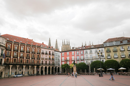 Cathedral and Plaza Mayor, the central square of Burgos, Castile, Spain.のeditorial素材