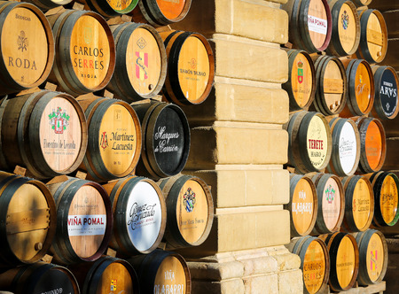 Wine barrels of the great bodegas or winehouses of Haro, La Rioja, Spainのeditorial素材
