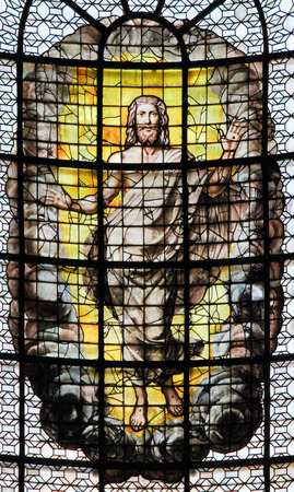 Stained Glass in the Church of Sainte Sulpice, Paris, depicting Jesus Christのeditorial素材