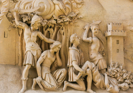 Sculpture of a Massacre at the Santa Casa of Loreta, a large pilgrimage destination in Hradcany, Prague, Czech Republicのeditorial素材