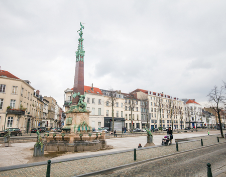 Fontaine Anspach or Fountain of Anspach, an 1897 monument of eclectical style in the center of Brussels, Belgium.のeditorial素材