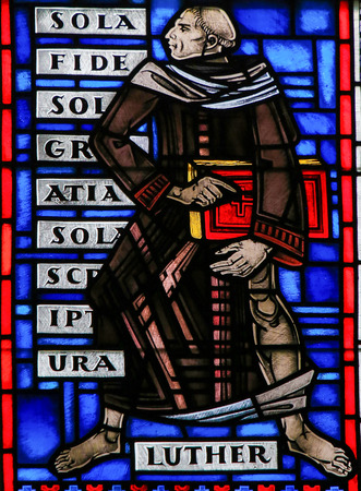 Stained Glass in Wormser Dom in Worms, Germany, depicting Martin Lutherのeditorial素材