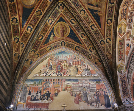 Fresco (1450) depicting The Articles of Apostles Creed in Siena Baptistery of San Giovanni in Siena, by Il Vecchietta.のeditorial素材
