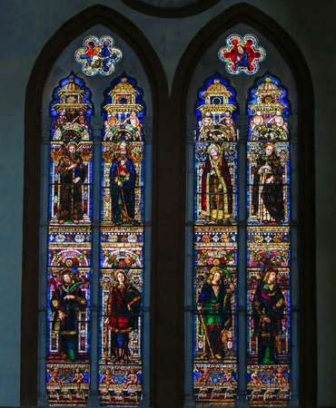 Sixteenth Century Stained Glass Window in the Basilica of San Petronio, Bologna, Emilia Romagna, Italy.のeditorial素材