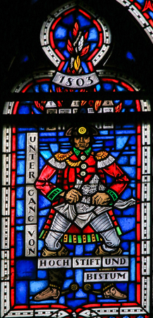 Stained Glass in Wormser Dom in Worms, Germany, depicting a French Soldier at the annexation of Worms into the French Empire in the Early 19th Century, after the French Revolutionのeditorial素材