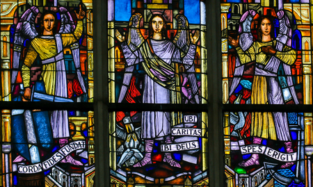 Stained Glass window in the Church of Saint Andrew in Antwerp, Belgium, depicting Angelsのeditorial素材