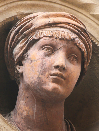 Bust at the Palazzo Bolognini Amorini Salina, a Renaissance architecture palace located on Piazza Santo Stefano in Bologna, Italy.のeditorial素材