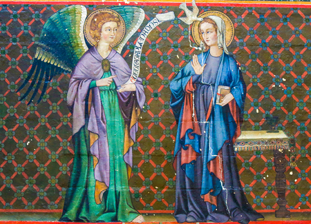 Mural fresco in the Cathedral of Bayeux, France, depicting the Annunciation with Mother Mary and the Archangel Gabrielのeditorial素材
