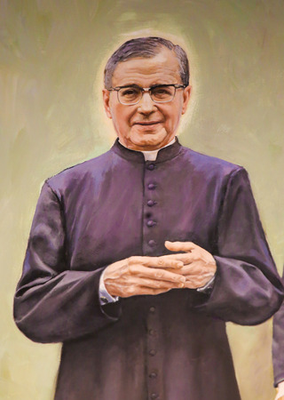 Fresco in the Church of Saint Nicholas in Valencia, Spain, depicting Josemaria Escriva, a Roman...
