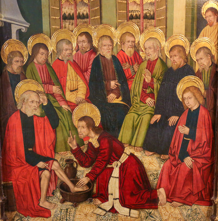 Painting of Jesus Christ washing the Feet of the Apostles at the Last Supper, in the Church of Valencia, Spain