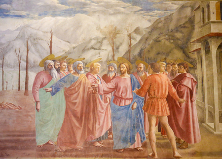The Tribute Money, famous fresco by Masaccio in the Brancacci Chapel, the "Sistine Chapel of the Early Renaissance" in Florence, Tuscany, Italyのeditorial素材