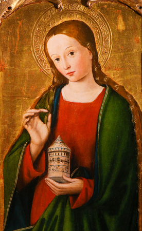 Painting of Mary Magdalene on the Altarpiece of St Nicolas (1500) in the Cathedral of Monacoの写真素材