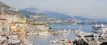 View from Le Rocher on Luxury Yachts in the Port of the Principality of Monaco, at the French Riveira.のeditorial素材