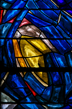Abstract Stained Glass in the Church of Saint Severin, Latin Quarter, Paris, France.のeditorial素材