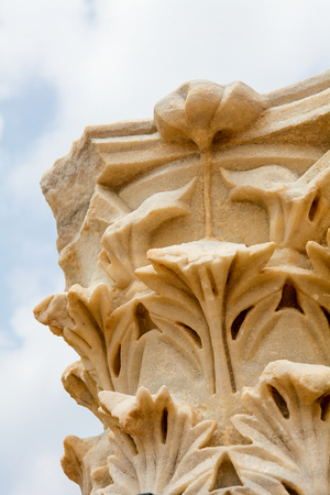 Corinthian order in the ancient Roman city Caesarea at the Mediterranean Coast in Israelの写真素材