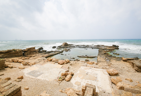 Mosaics of Herod's Palace in the ruins of the ancient Roman city Caesarea at the Mediterranean Coast in Israelの写真素材