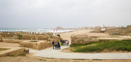 Ruins of the ancient Roman city Caesarea at the Mediterranean Coast in Israelのeditorial素材