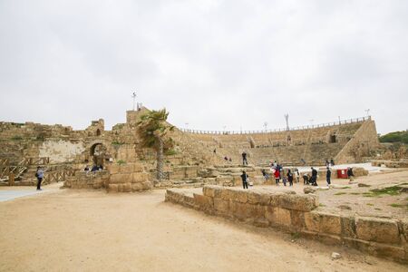 Theatre of the ancient Roman city Caesarea Maritima at the Mediterranean Coast in Israelのeditorial素材