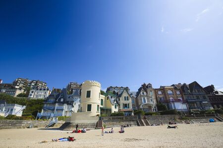 The Beach at Trouville-Sur-Mer, Calvados department; Normandy, a famous tourist attraction in Northern France.のeditorial素材