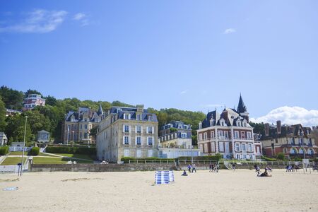 The Beach at Trouville-Sur-Mer, Calvados department; Normandy, a famous tourist attraction in Northern France.のeditorial素材