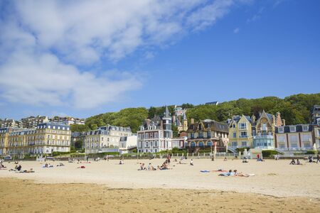 The Beach at Trouville-Sur-Mer, Calvados department; Normandy, a famous tourist attraction in Northern France.のeditorial素材