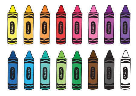 Set of vector color crayons isolated. School art supply vector illustration. Colorful wax pencil drawings.のイラスト素材