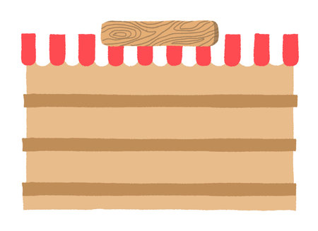 hand drawn brown empty store shelf. wood grocery store shelf. Flat Style shelf isolated on white background. supermarket shelves with roof and signage vectorのイラスト素材