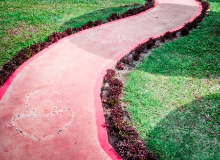 Colorful cememt walkway in the gardenの写真素材
