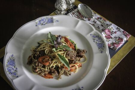 Spaghetti Thai Sausageの写真素材
