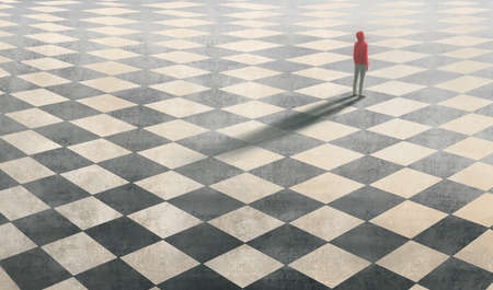Surreal artwork of lonely man, painting art, conceptual illustration, alone lonely solitude and...