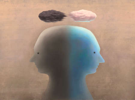 Contrast different depression sadness and bipolar disorder concept painting, surreal artwork,...