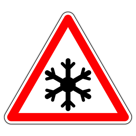 road sign in France: beware snow - ice in the mountainsの写真素材