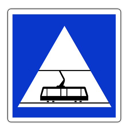 Road sign in France: ROAD reserved TRAMの写真素材