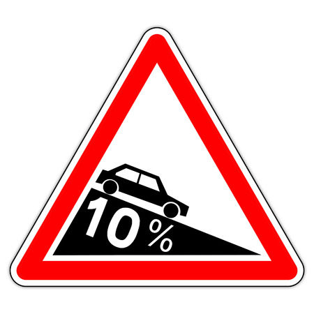 road sign in France: dangerous decent to 10% (ten percent)の写真素材