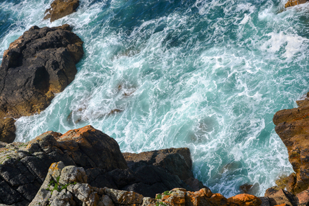 rocky coastal scenery around Pointe de Pen-Hir at the Crozon peninsula in Brittany, Franceの写真素材