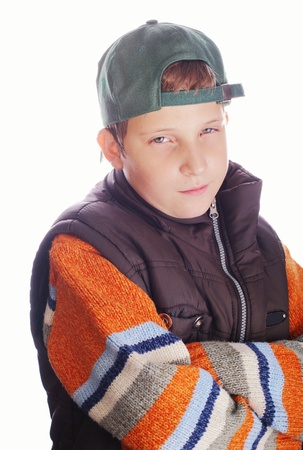 Shot of a trendy child posing over white backgroundの写真素材