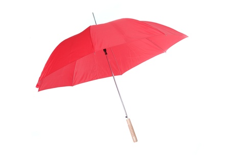 Opened red umbrella isolated on whiteの写真素材