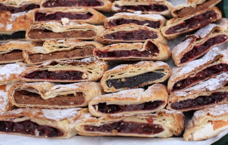 Pile of strudel with sugar powderedの写真素材