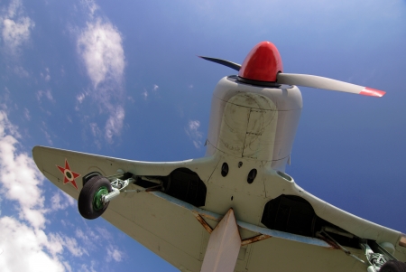 Airplane with propeller from belowのeditorial素材