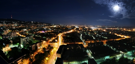 Cityscape at night view from aboveの写真素材