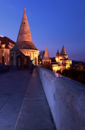 Fishermen s bastion Budapest in Hungary at nightの写真素材