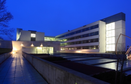 Modern commercial building exterior in blue colorのeditorial素材