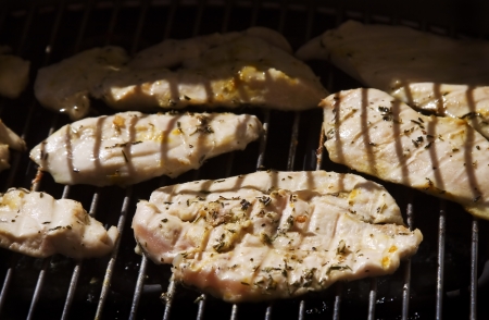 Meat grilled on grill gridの写真素材