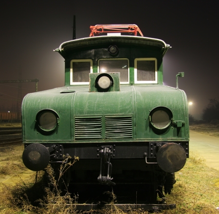 Old electric train at eveningの写真素材