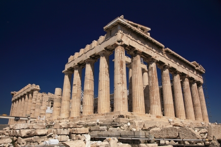 Parthenon in Greece and dark blue skyの写真素材