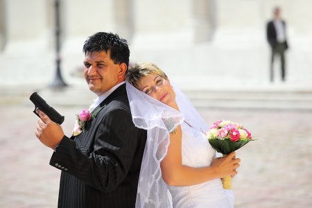 Wedding of a mafia boss outdooの写真素材
