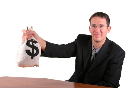 Business man with money bagの写真素材